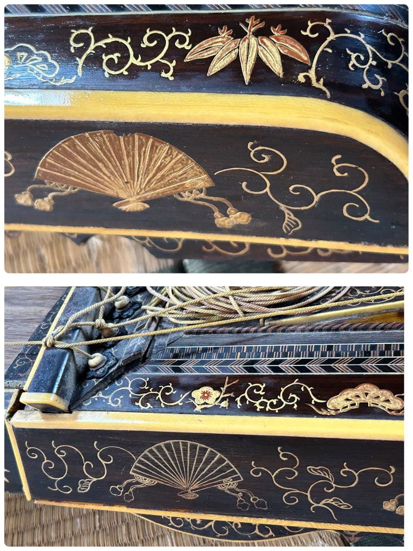 希少　琴　筝　13弦　鼈甲　蒔絵　琴柱　弦楽器　工芸品　源氏物語　ダメージ品