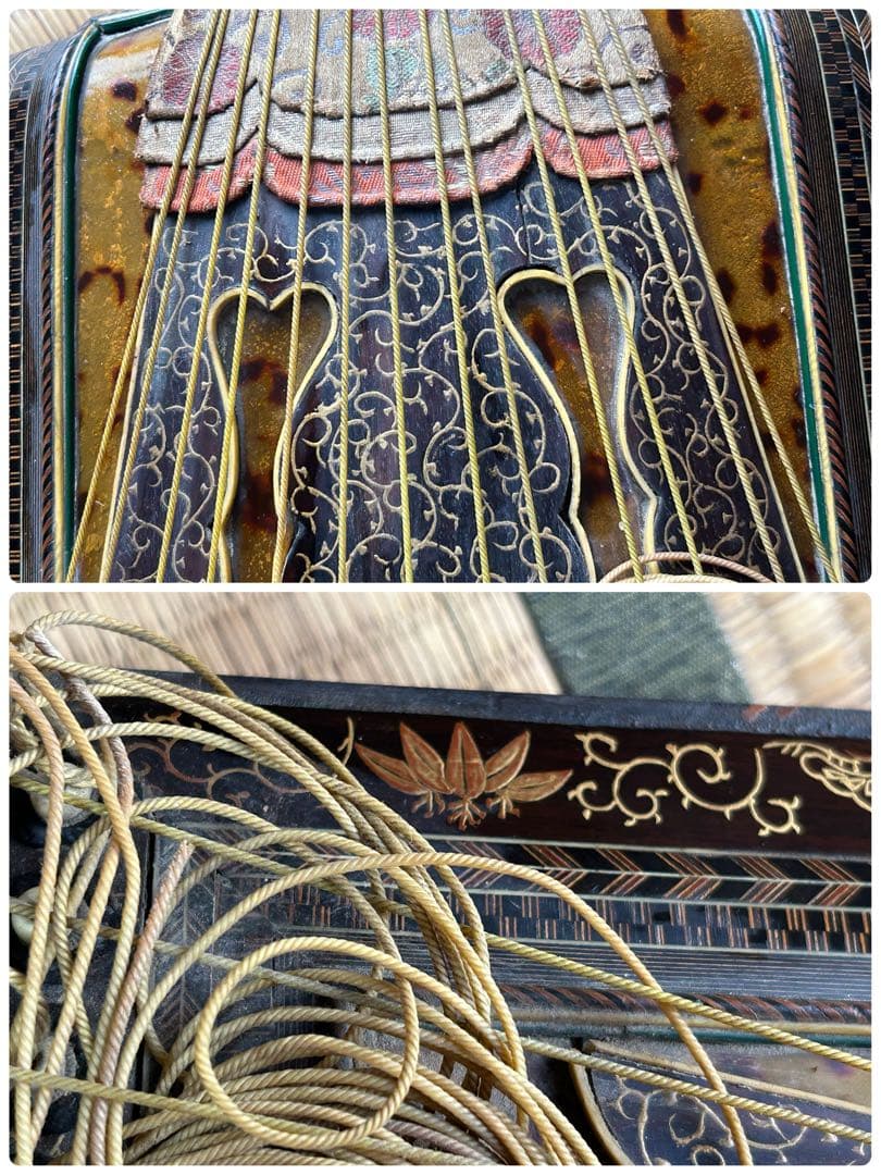 希少　琴　筝　13弦　鼈甲　蒔絵　琴柱　弦楽器　工芸品　源氏物語　ダメージ品