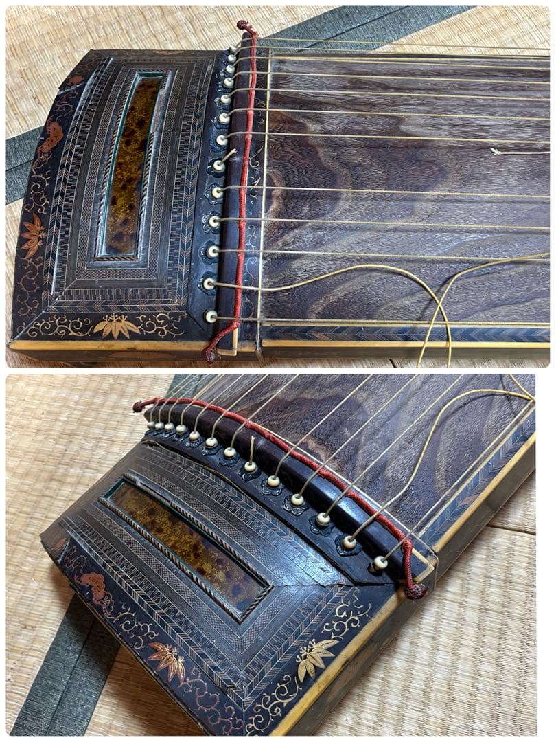 希少　琴　筝　13弦　鼈甲　蒔絵　琴柱　弦楽器　工芸品　源氏物語　ダメージ品