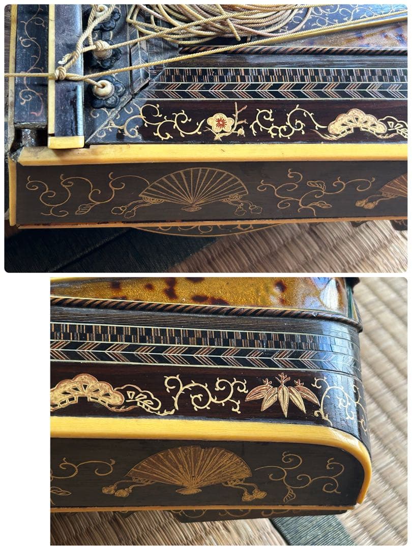 希少　琴　筝　13弦　鼈甲　蒔絵　琴柱　弦楽器　工芸品　源氏物語　ダメージ品