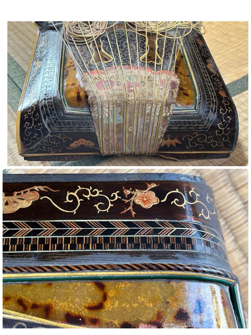 希少　琴　筝　13弦　鼈甲　蒔絵　琴柱　弦楽器　工芸品　源氏物語　ダメージ品