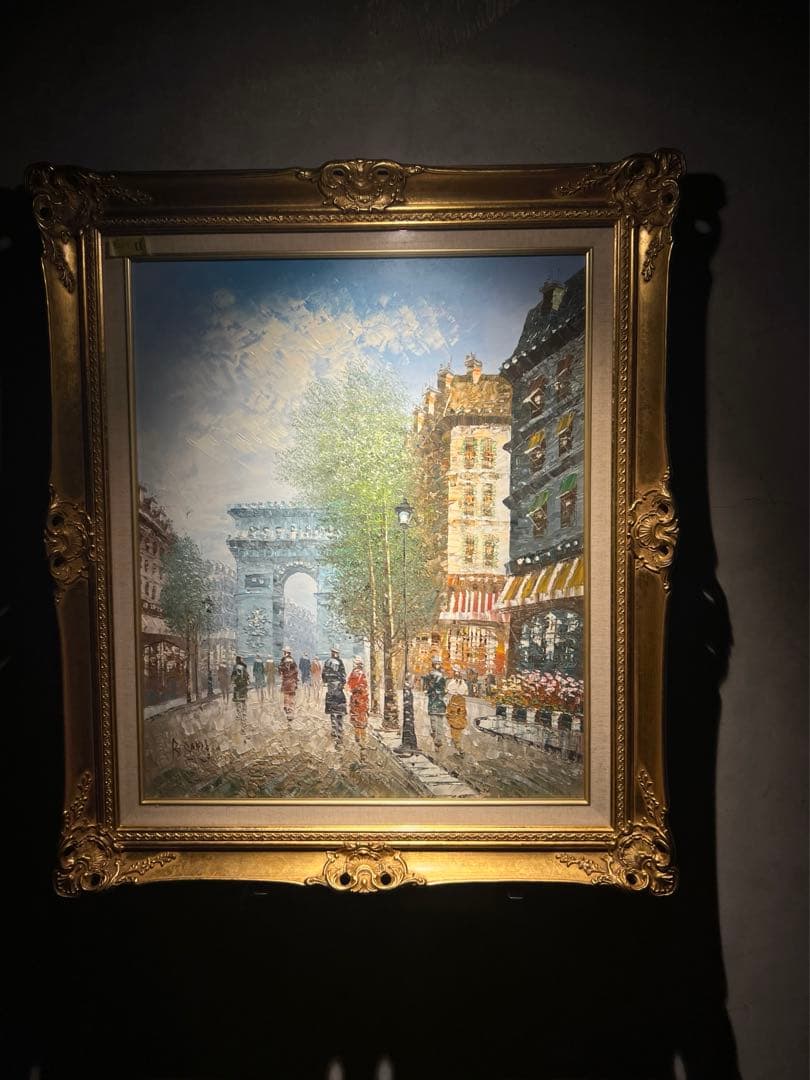 肉質油彩画【パリの風景】直筆サインあり