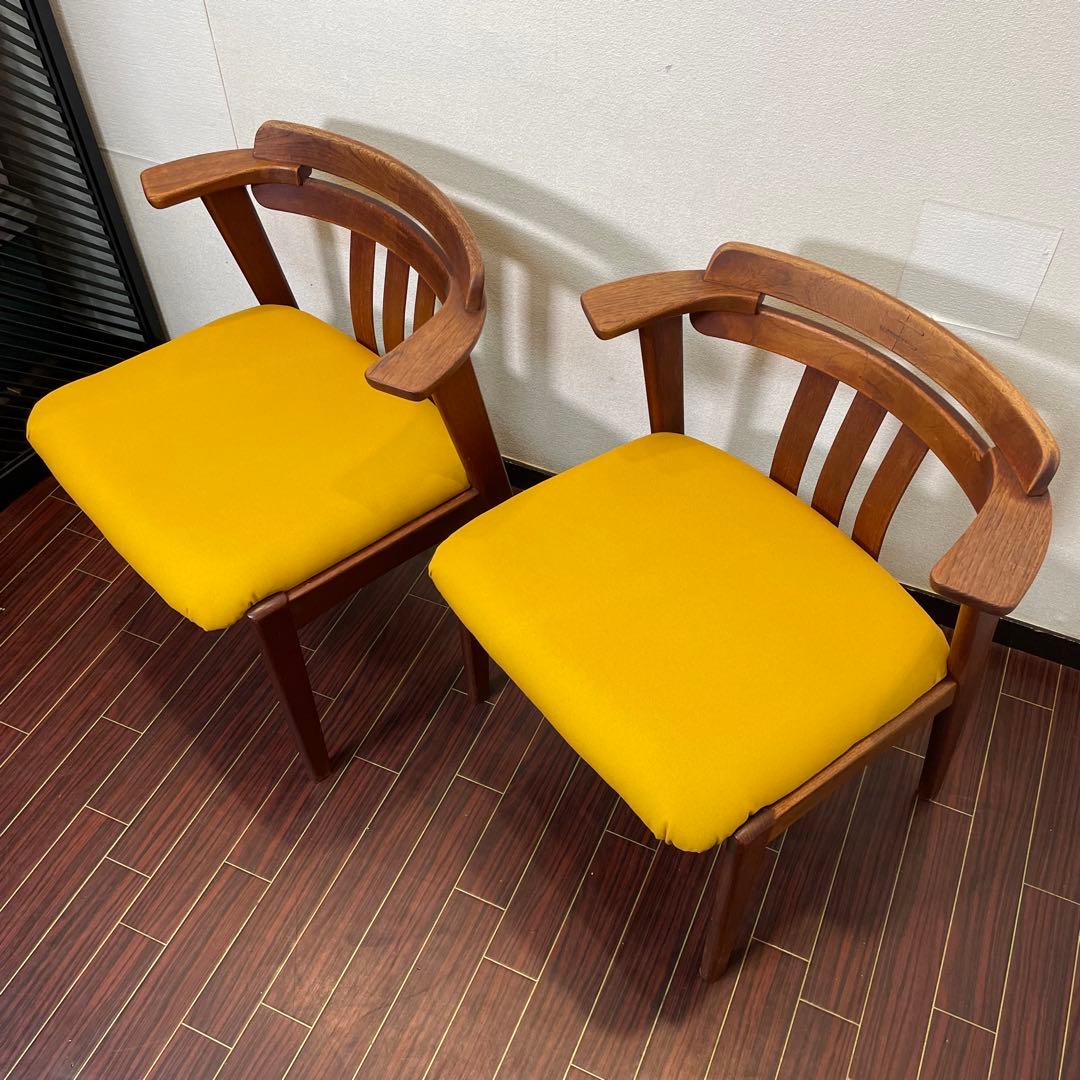 座面新品張替え済み ビンテージ アームチェア 2脚セット チーク材