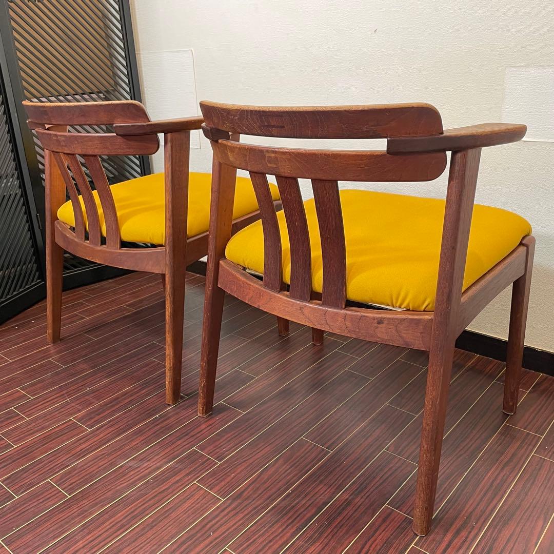 座面新品張替え済み ビンテージ アームチェア 2脚セット チーク材