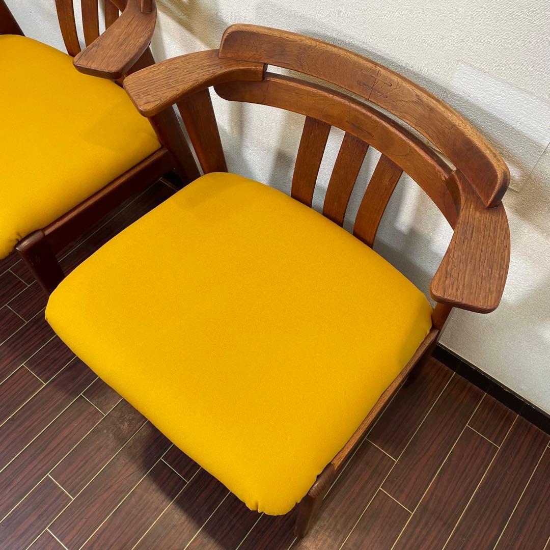 座面新品張替え済み ビンテージ アームチェア 2脚セット チーク材