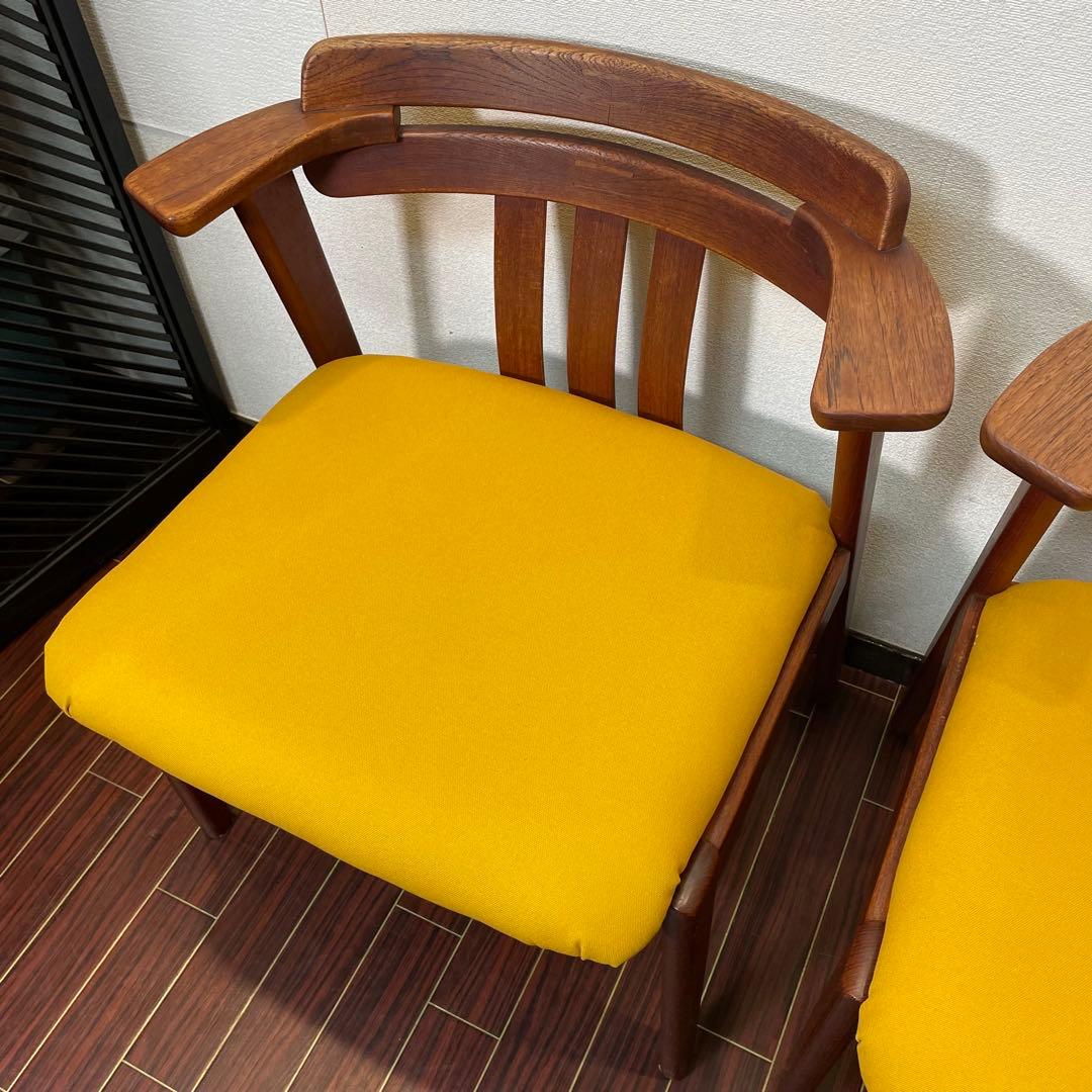 座面新品張替え済み ビンテージ アームチェア 2脚セット チーク材