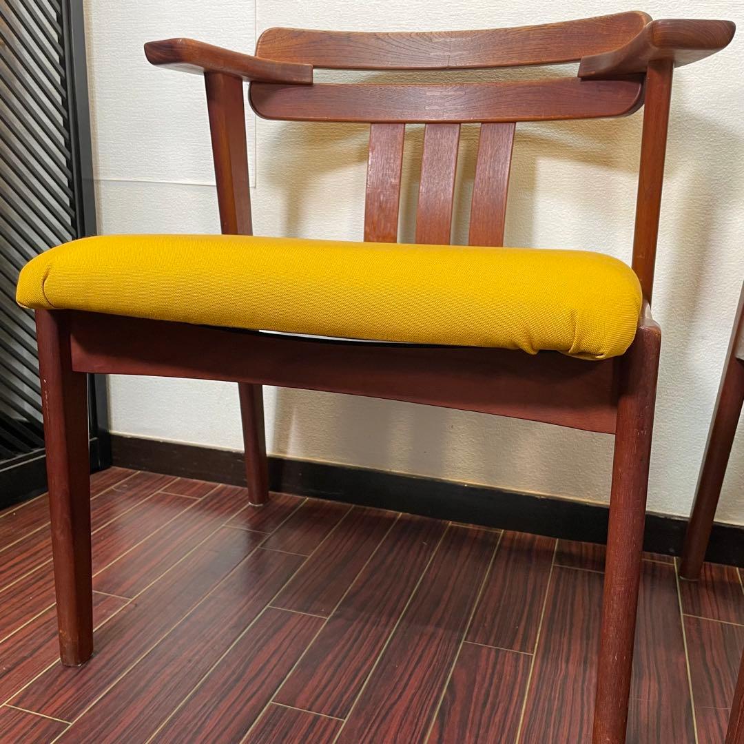 座面新品張替え済み ビンテージ アームチェア 2脚セット チーク材