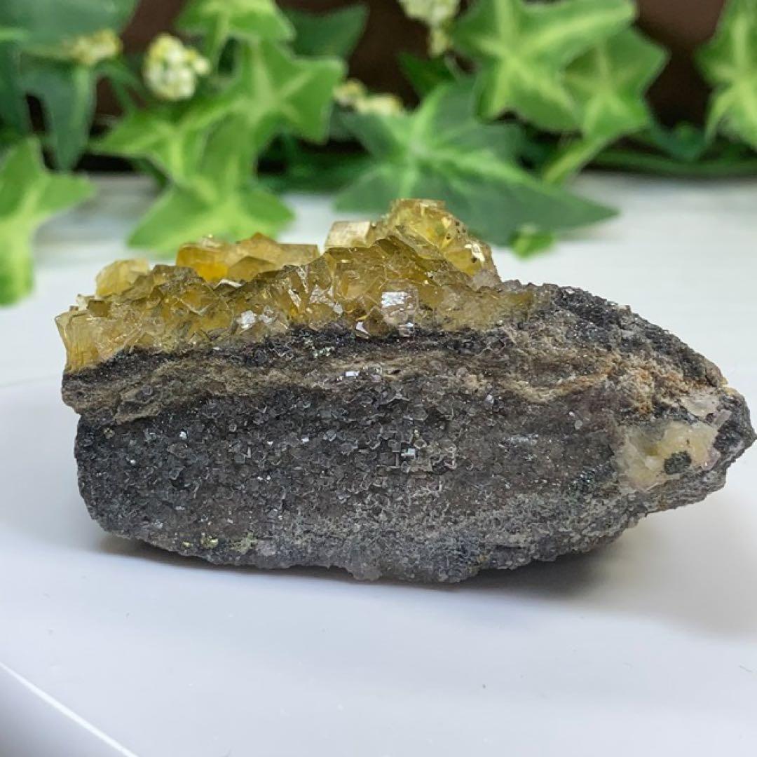 スペイン産☆パイライト共生☆イエローフローライト原石クラスター