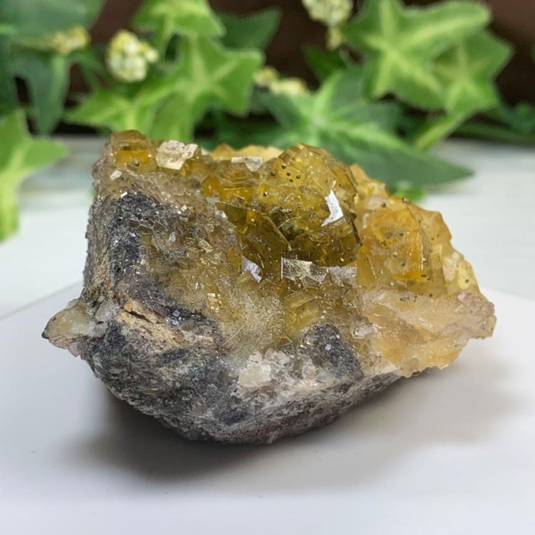 スペイン産☆パイライト共生☆イエローフローライト原石クラスター