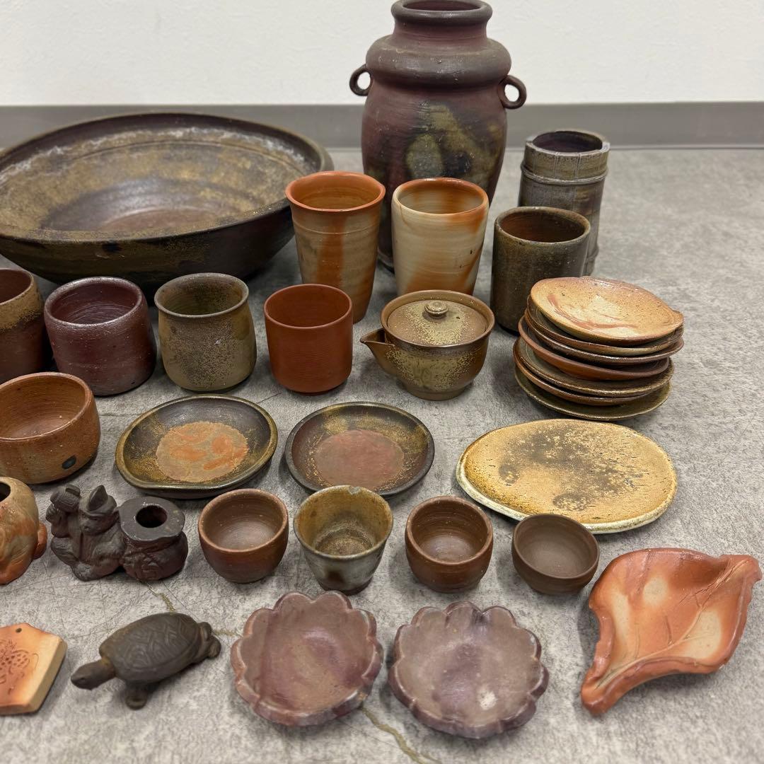 SNT1680 大量!! 備前焼 大鉢 花入 宝瓶 湯呑み 煎茶椀他 40点以上