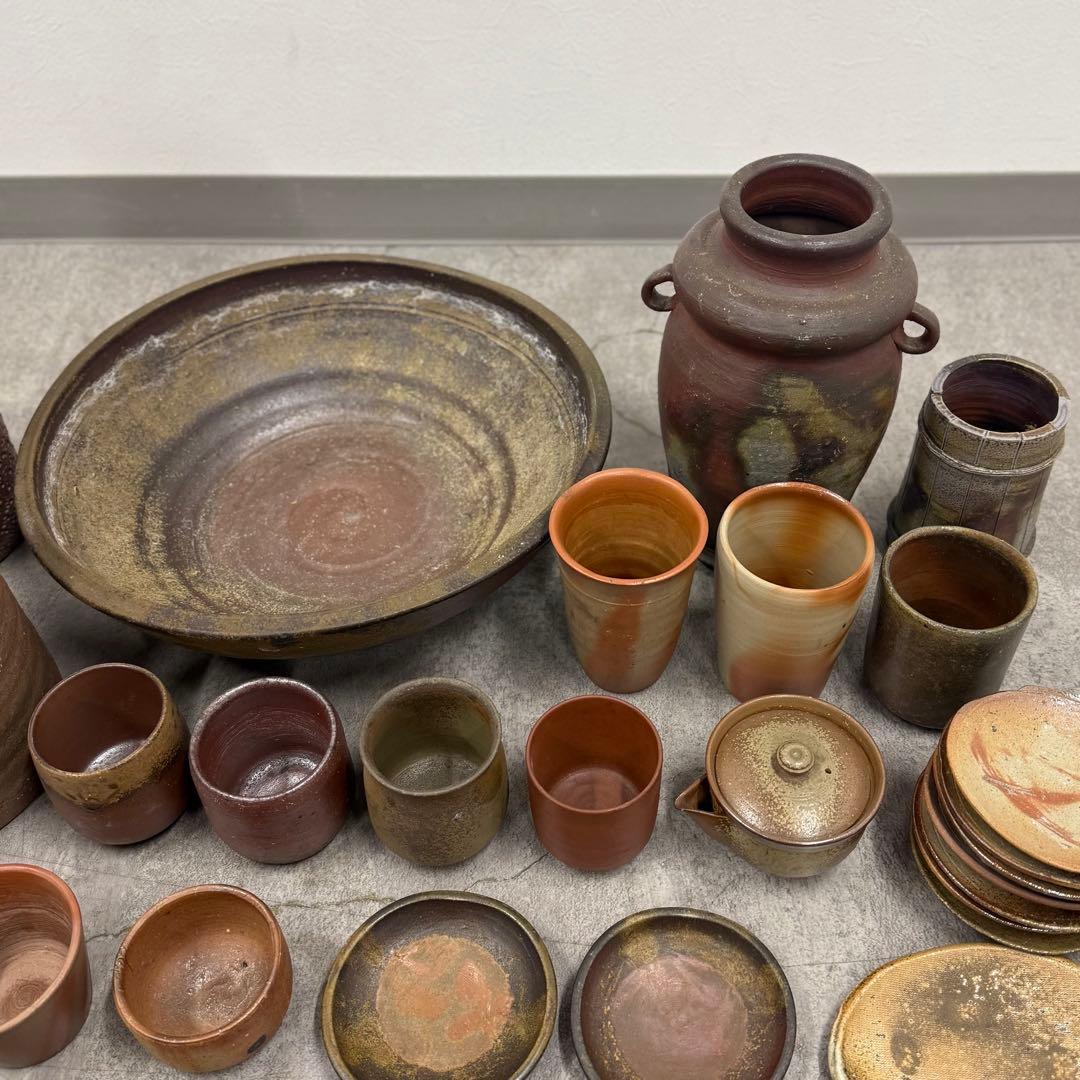 SNT1680 大量!! 備前焼 大鉢 花入 宝瓶 湯呑み 煎茶椀他 40点以上
