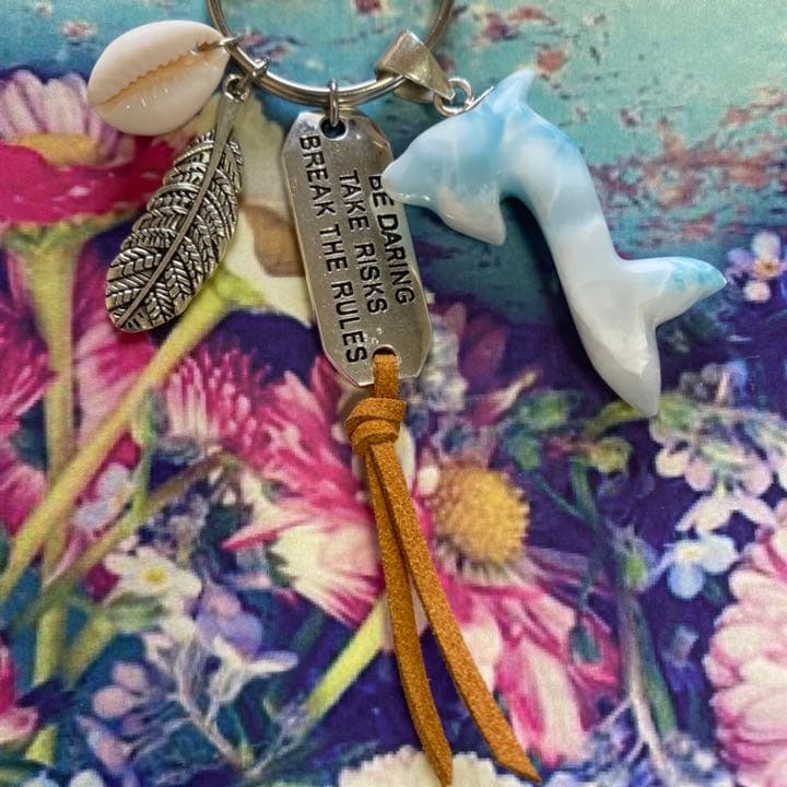 イルカ×ラリマーஐキーホルダーஐフェザー×シルバープレート