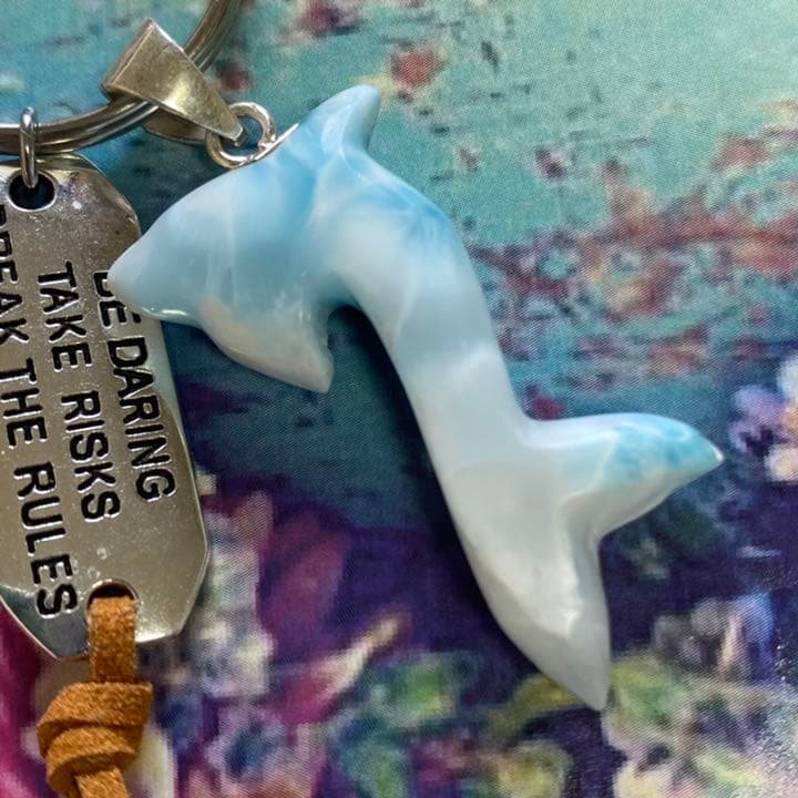 イルカ×ラリマーஐキーホルダーஐフェザー×シルバープレート