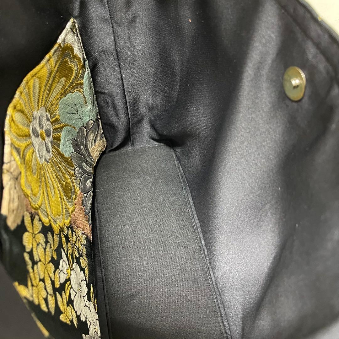 a帯リメイクバッグ 高級正絹✰︎都・もーる✰︎黒地に菊と桜 市松文様 唐織 振袖帯