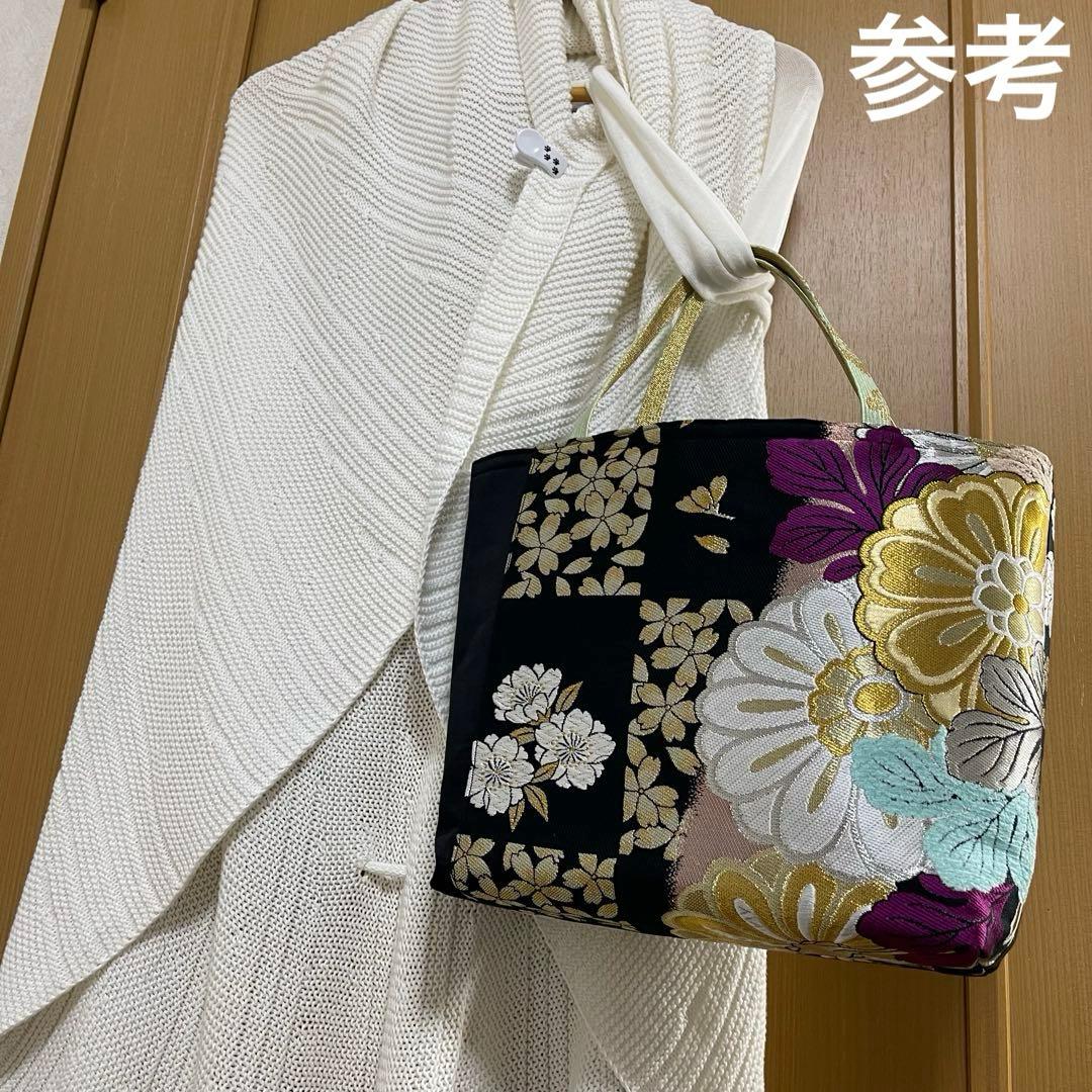a帯リメイクバッグ 高級正絹✰︎都・もーる✰︎黒地に菊と桜 市松文様 唐織 振袖帯