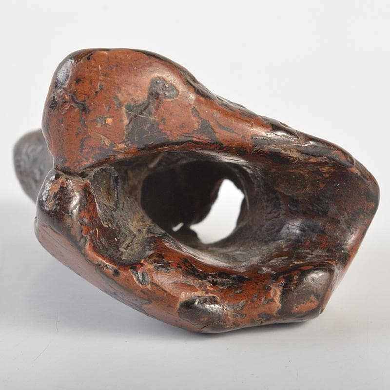 中国　天然木　瘤木　漢詩文　オブジェ　置物　時代箱付　M　R7432