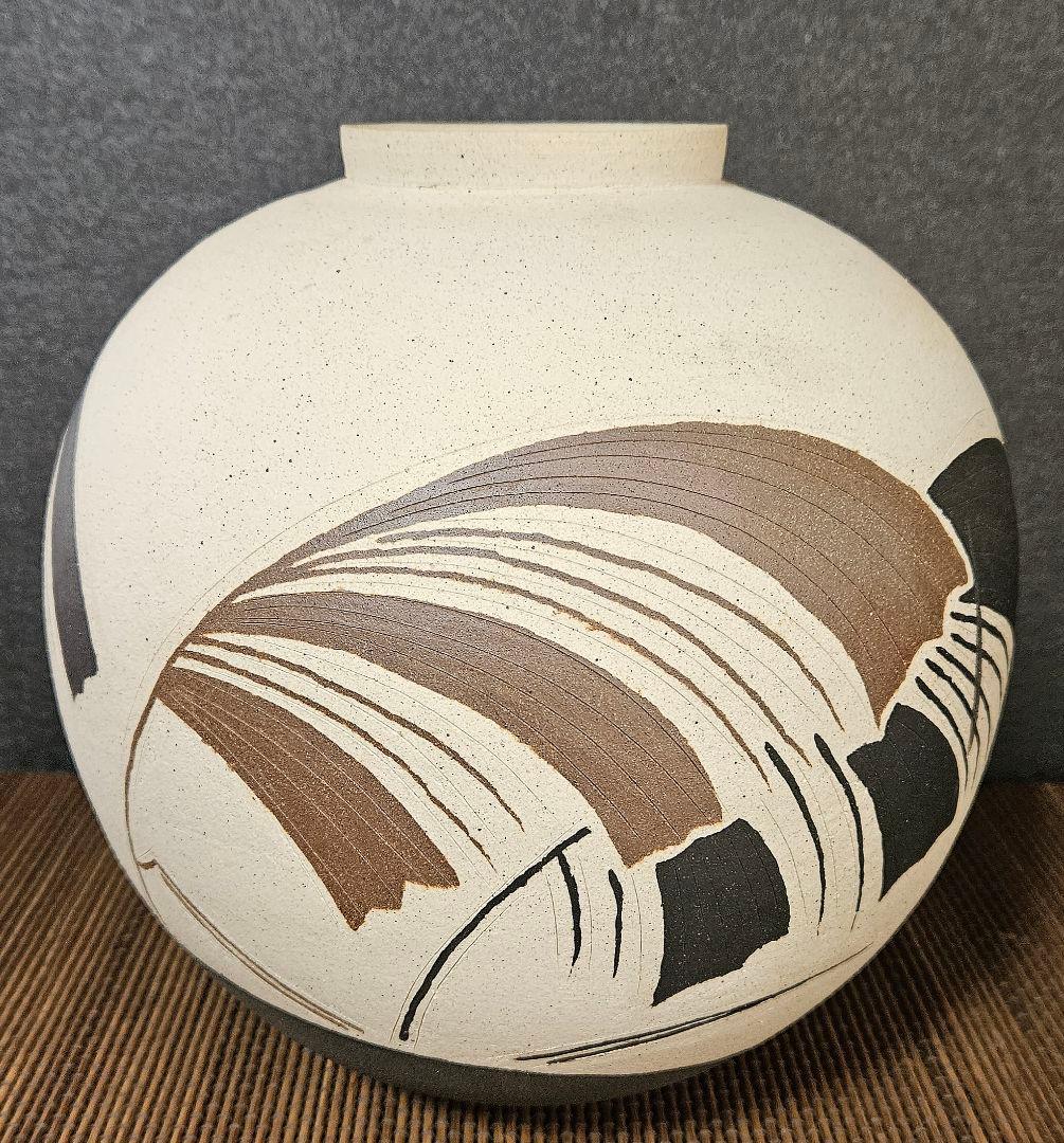 日本工芸会正会員　益子焼　斉藤修　作　象嵌壺　共箱　師】人間国宝　清水卯一