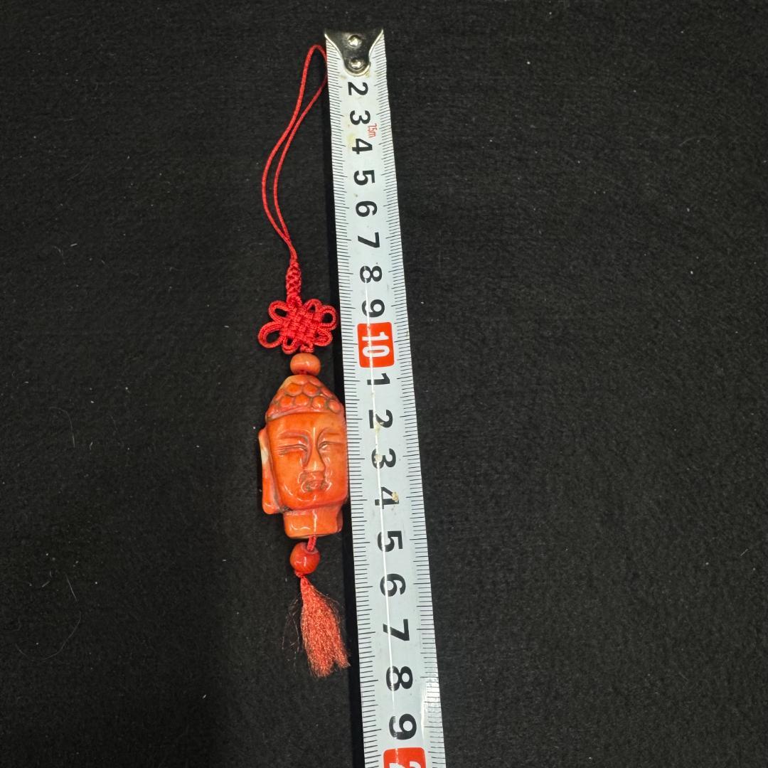 山珊瑚 サンゴ　彫刻 仏顔 根付 お守り