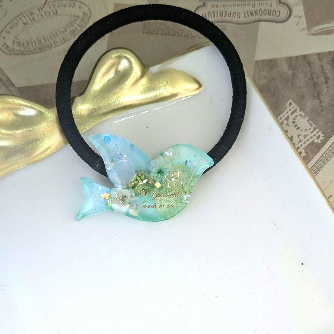 ＃520 アクアブルー＆ミント✴紫陽花✴レジンヘアゴムキーホルダーブローチ