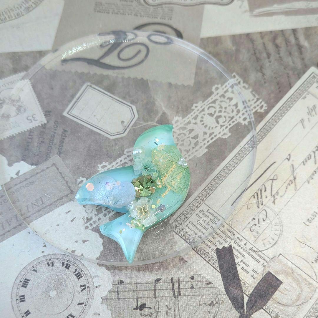 ＃520 アクアブルー＆ミント✴紫陽花✴レジンヘアゴムキーホルダーブローチ