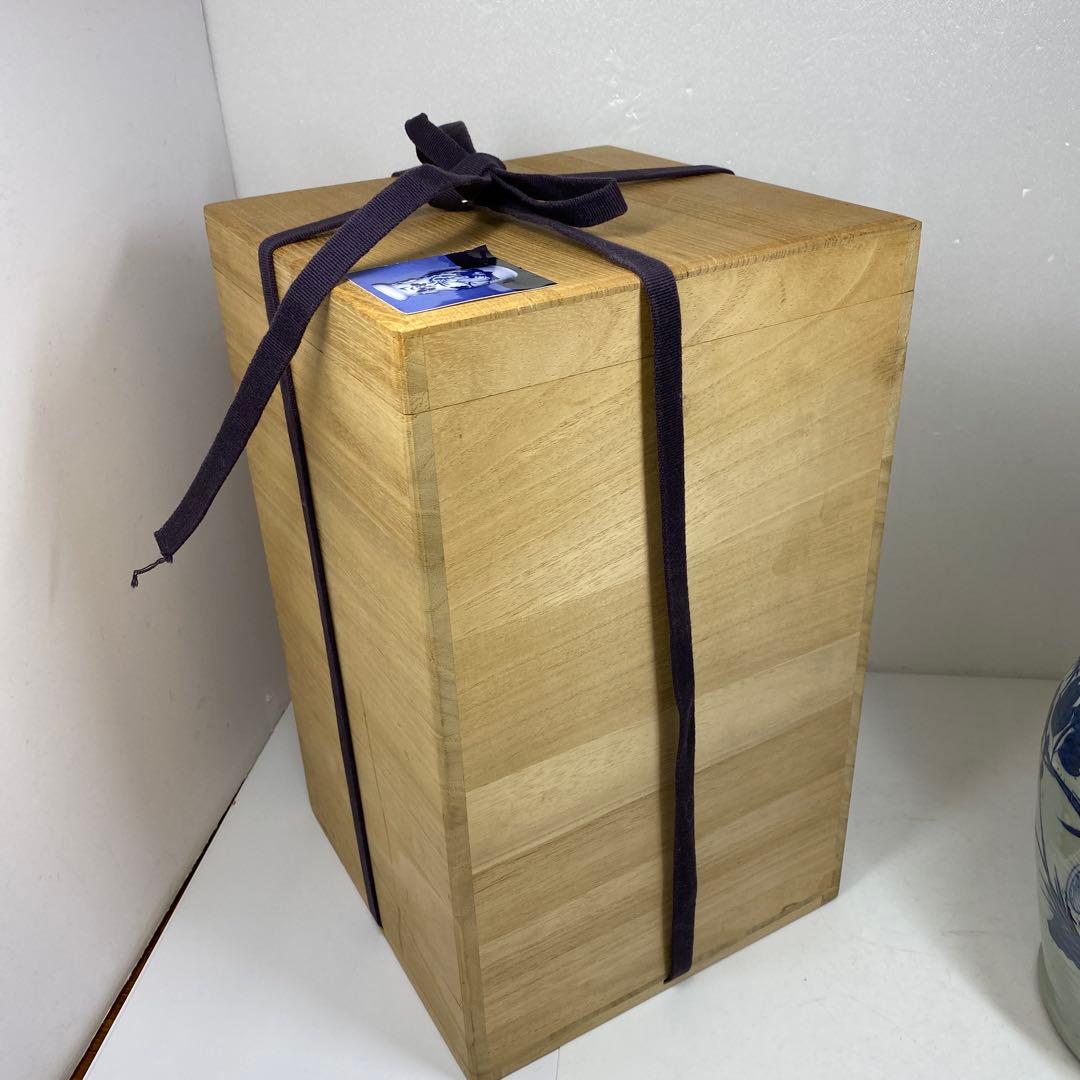 専用中国清時代　染付　花鳥紋　花瓶　高さ約33.2㎝　木箱付　東さ7-0304①