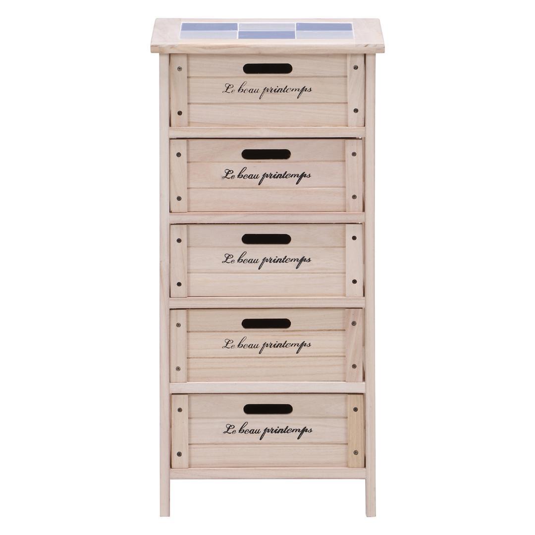 タイル天板付きマルチチェスト 桐製 ナチュラルカントリー 5段