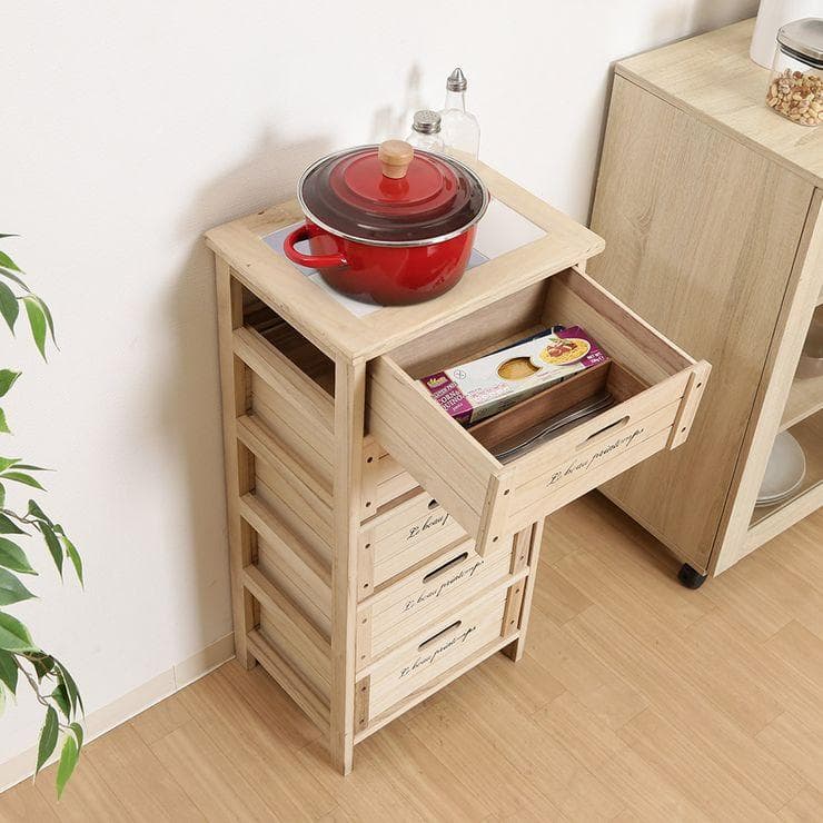 タイル天板付きマルチチェスト 桐製 ナチュラルカントリー 5段