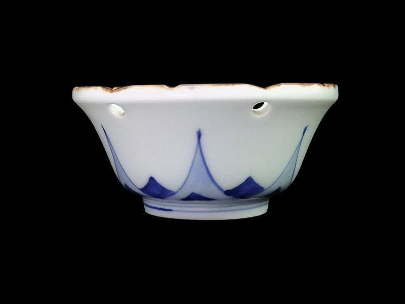 伊万里　染付　雪輪　東屋に山水の図　向付　３客　AS-fbts