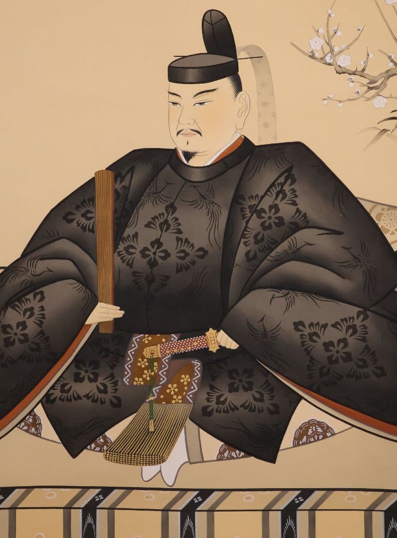 【真作】日本画 北沢利輝 菅公御尊像 菅原道真公 絹本 掛軸 二重箱 MB227