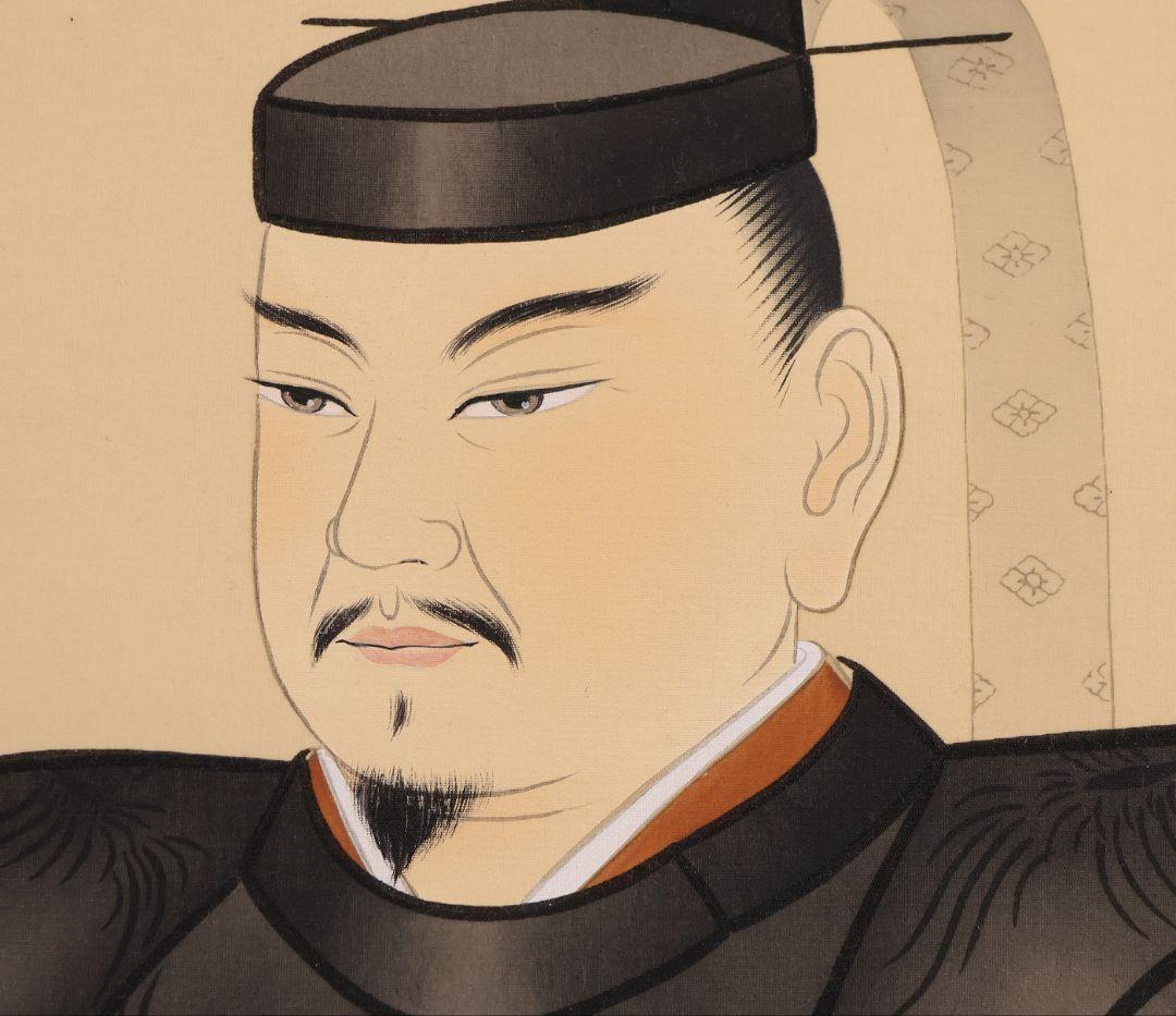 【真作】日本画 北沢利輝 菅公御尊像 菅原道真公 絹本 掛軸 二重箱 MB227