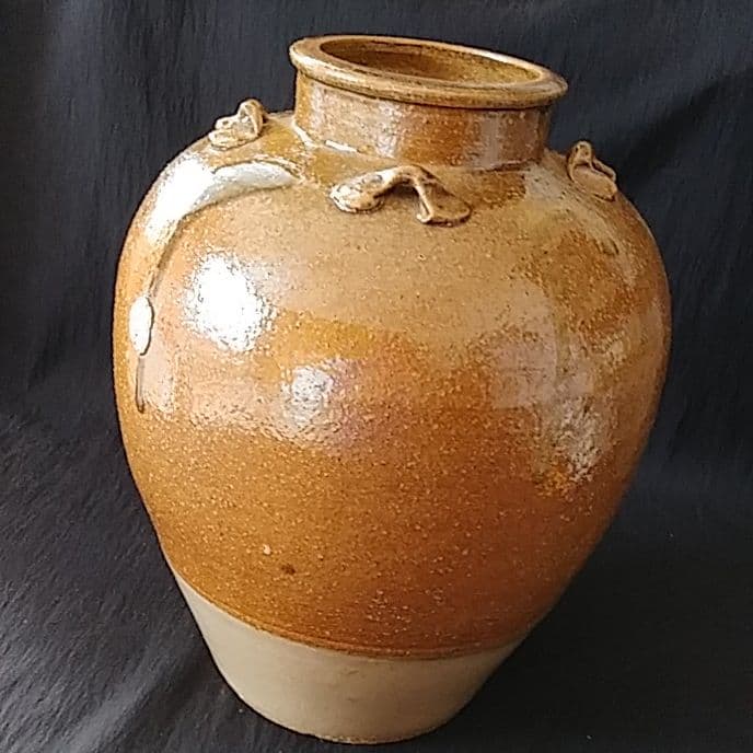 「*信楽(しがらき)*四耳(しじ)茶壺」焼小壺(高さ20cm) 骨董アンティーク