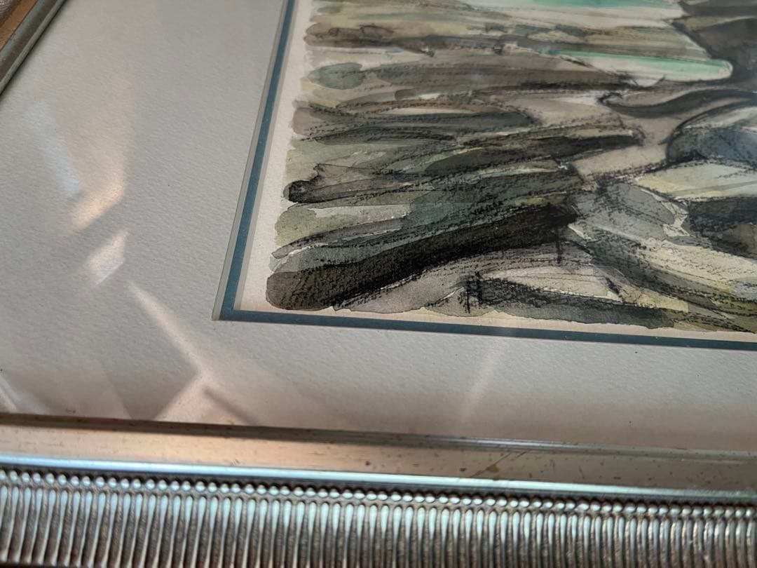 【真作】屋良朝春 F10号 水彩画「沖縄海岸風景」内閣総理大臣賞画家 額装