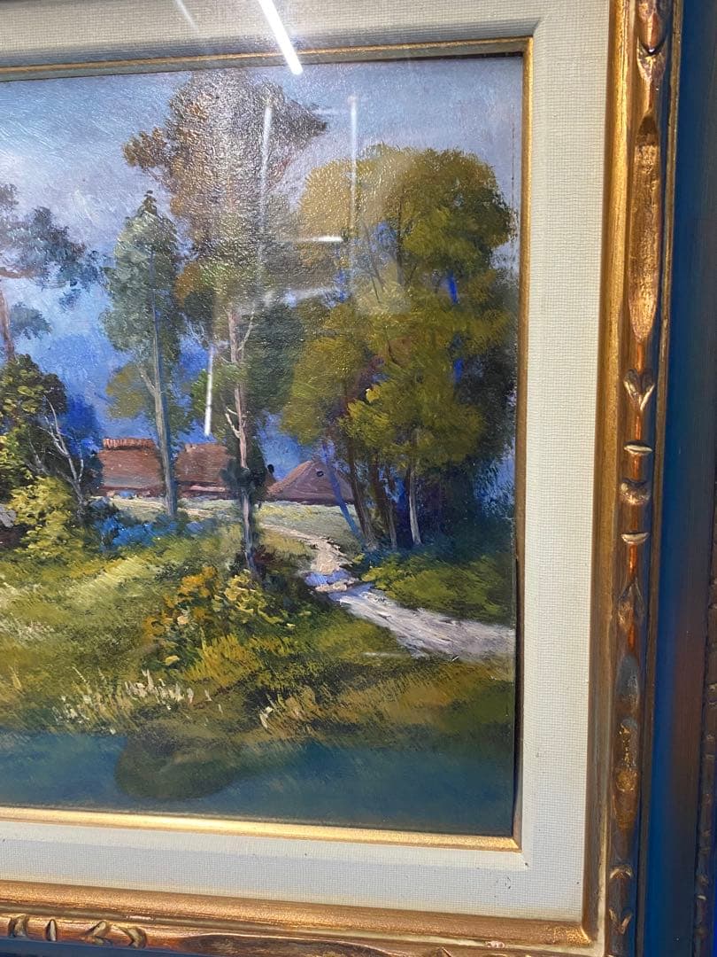 油彩画 油絵　軽井沢風景　山田國三郎　作　当時物　現状品