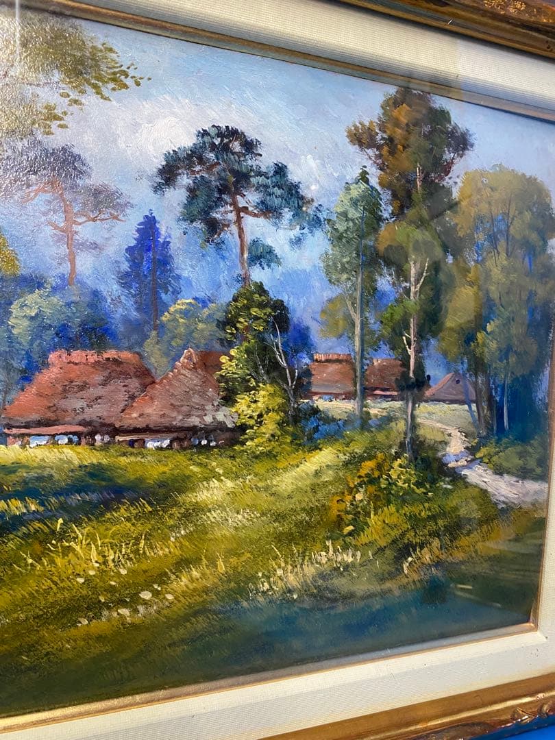 油彩画 油絵　軽井沢風景　山田國三郎　作　当時物　現状品