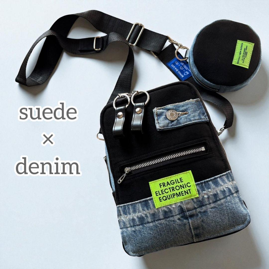 Wallet shoulder bag／ミニポーチ付／スエード×デニムリメイク