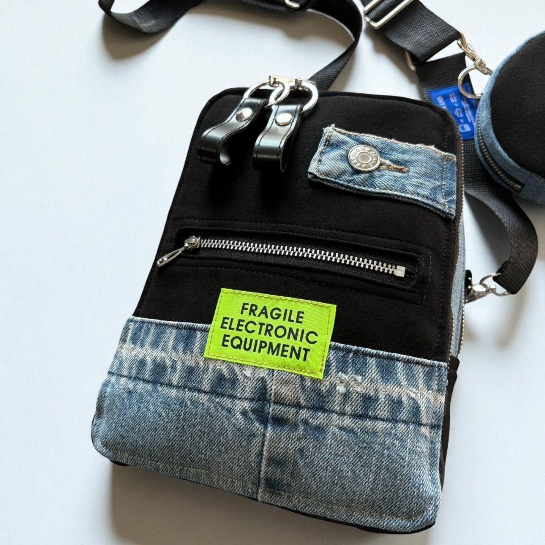 Wallet shoulder bag／ミニポーチ付／スエード×デニムリメイク