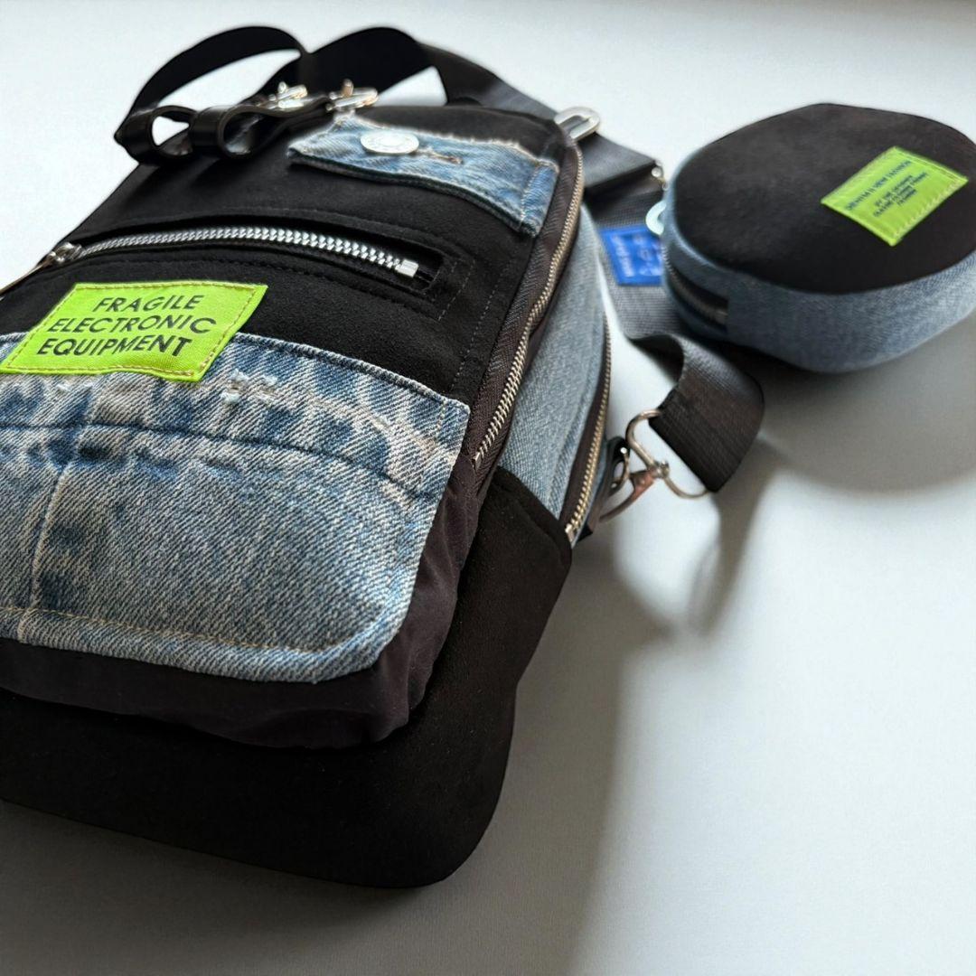 Wallet shoulder bag／ミニポーチ付／スエード×デニムリメイク