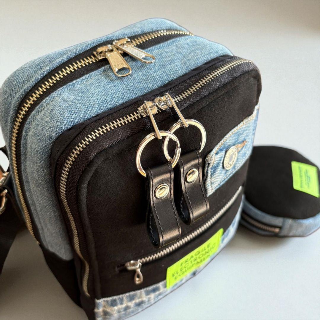 Wallet shoulder bag／ミニポーチ付／スエード×デニムリメイク