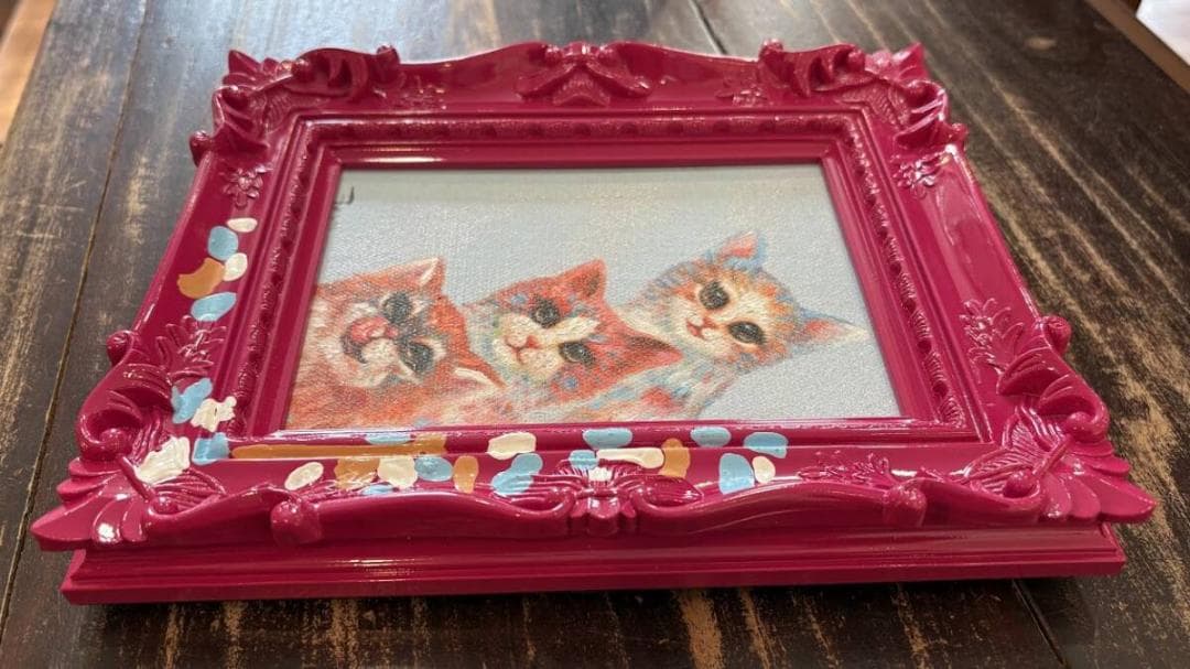 オイルペイント アートフレーム 「ハピネススリー キャット」ペンキ デコフレーム