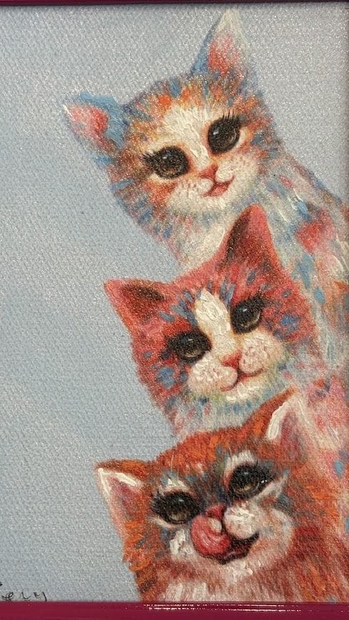 オイルペイント アートフレーム 「ハピネススリー キャット」ペンキ デコフレーム