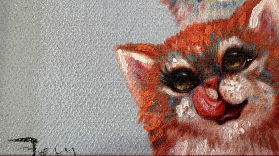 オイルペイント アートフレーム 「ハピネススリー キャット」ペンキ デコフレーム