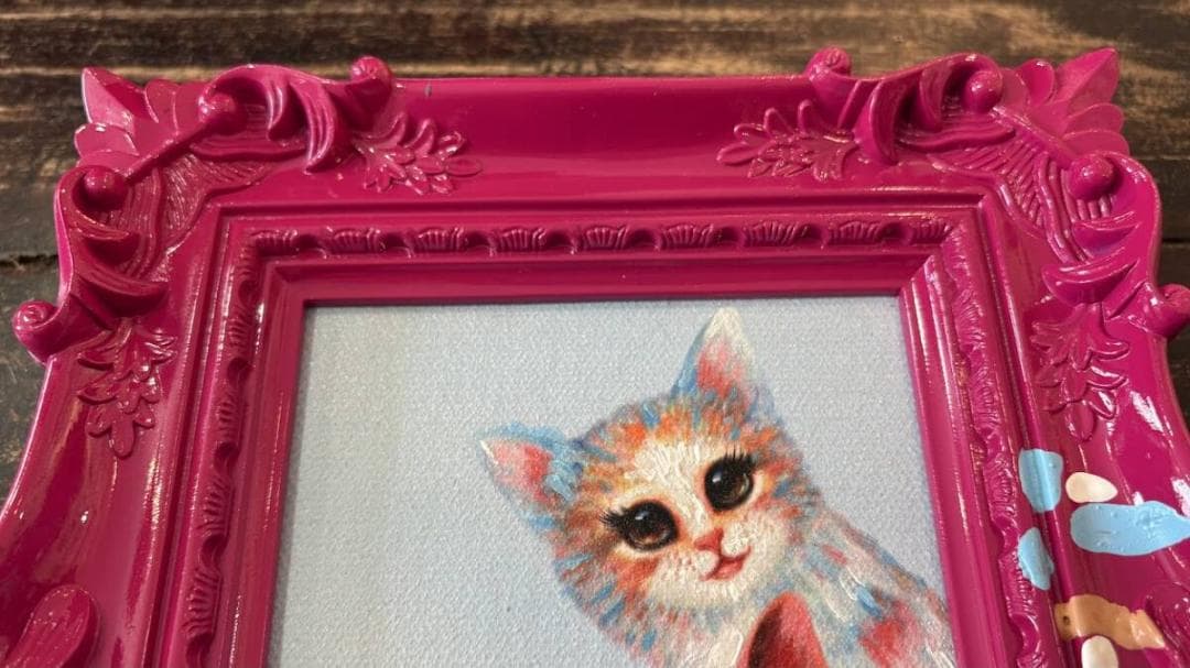 オイルペイント アートフレーム 「ハピネススリー キャット」ペンキ デコフレーム