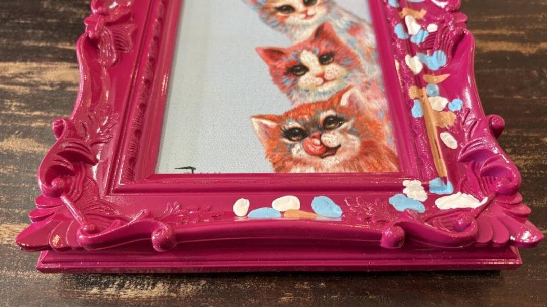 オイルペイント アートフレーム 「ハピネススリー キャット」ペンキ デコフレーム