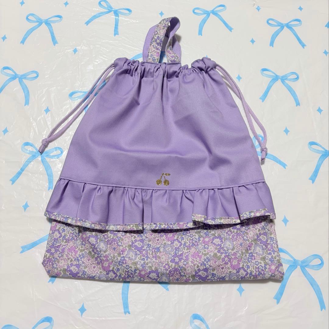 撥水加工ツイル×ミシェル　レッスンバッグ上履き入れ体操服袋　ハンドメイド