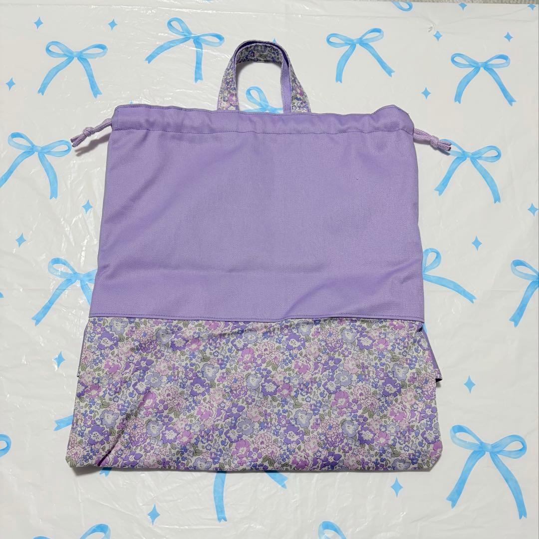 撥水加工ツイル×ミシェル　レッスンバッグ上履き入れ体操服袋　ハンドメイド