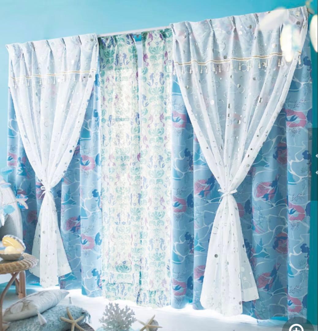 アリエル　カーテン　箔プリント　二重遮光カーテン　ベルメゾン