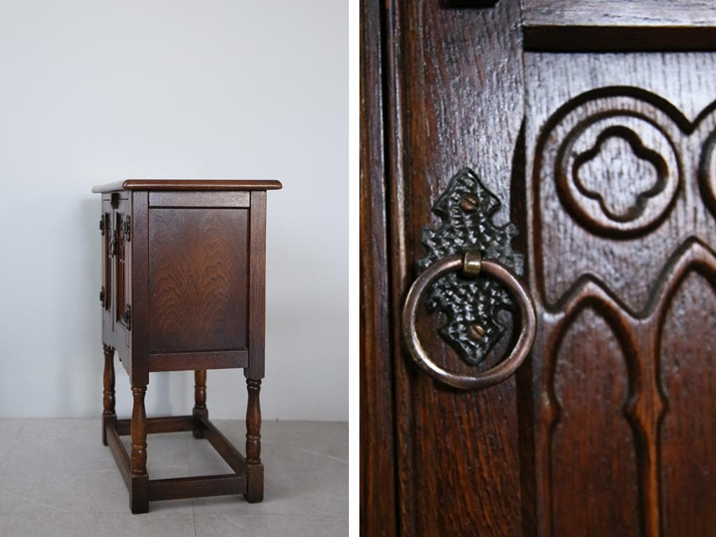 英国アンティーク木製カップボード/キャビネット/キッチン収納/飾り棚92-162