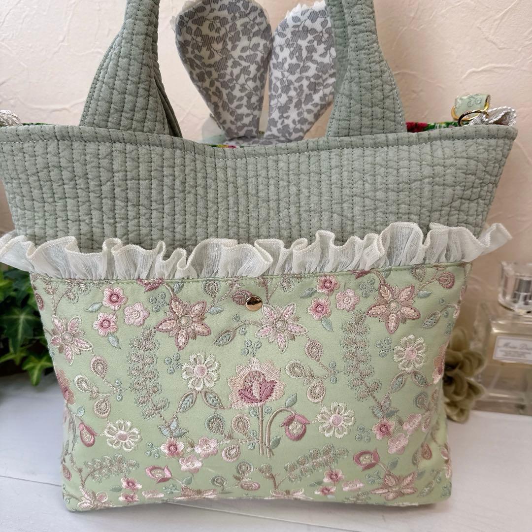 あ*き様 コヤンイサムチョン♡bigるみちゃんヌビ×インド刺繍の春色トートバッグ