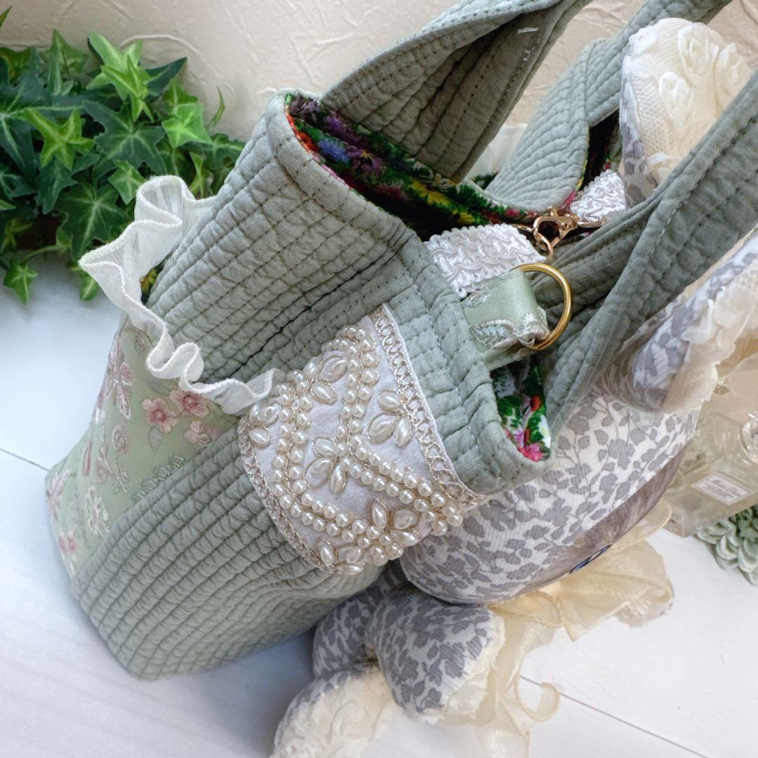 あ*き様 コヤンイサムチョン♡bigるみちゃんヌビ×インド刺繍の春色トートバッグ