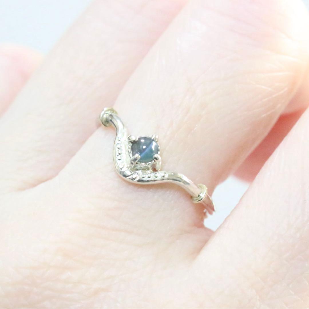 アレキサンドライトキャッツアイのK10YG小ワッカカーブシルバーリング12号